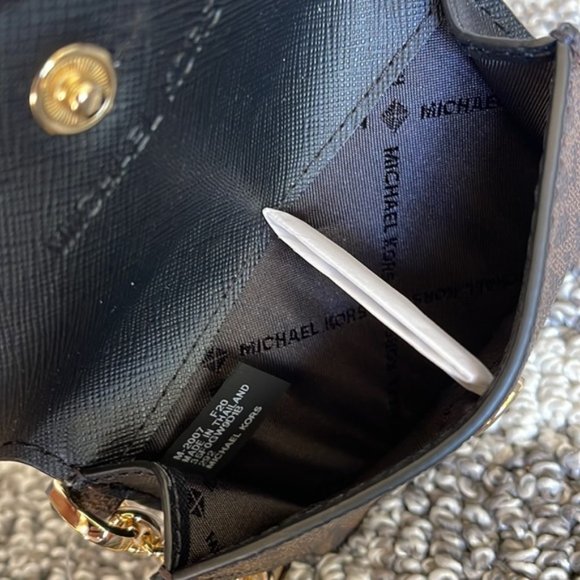 Michael Kors Kala Small Flap Key Ring Card Case Wallet MK Brown Black - Picture 9 of 13